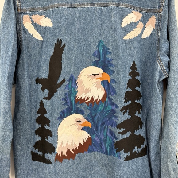 VTG Faded Glory Womens XL Denim Shirt Bald Eagle Nature Western Americana Boho - Picture 3 of 16